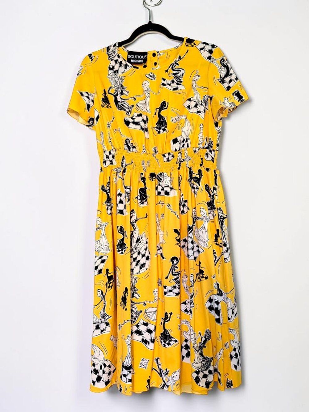 Moschino rare VTG 90's fairy grunge whimsy surrealism art chess yellow dress 6 - Picture 4 of 15